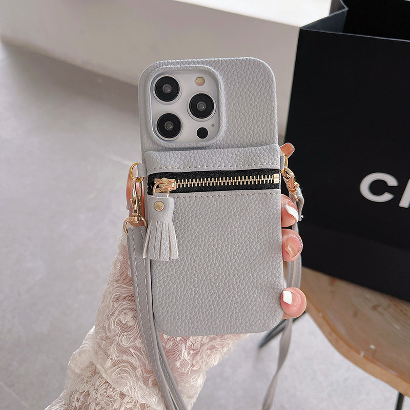 Mugrs IPhone Case Solid Color Anti-Drop Cover Diagonal Coin Purse