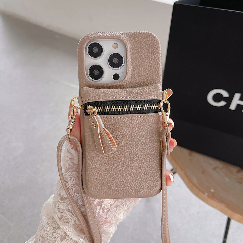 Mugrs IPhone Case Solid Color Anti-Drop Cover Diagonal Coin Purse