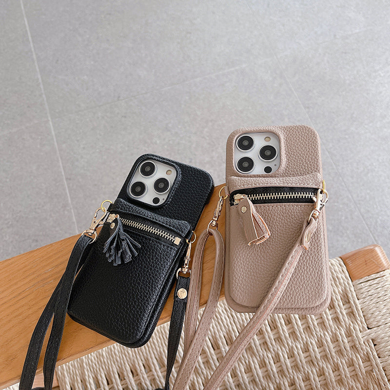 Mugrs IPhone Case Solid Color Anti-Drop Cover Diagonal Coin Purse