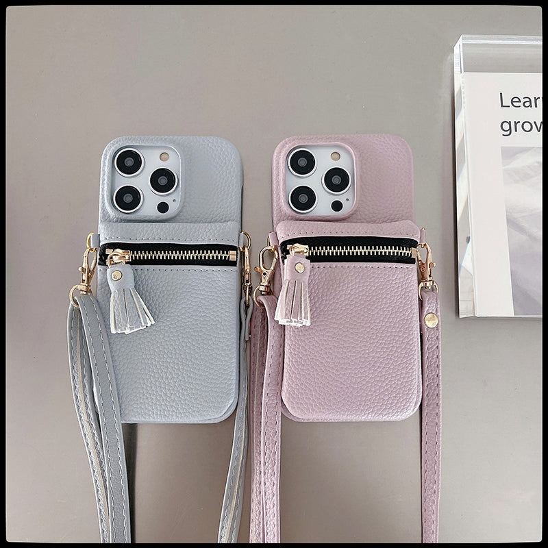 Mugrs IPhone Case Solid Color Anti-Drop Cover Diagonal Coin Purse
