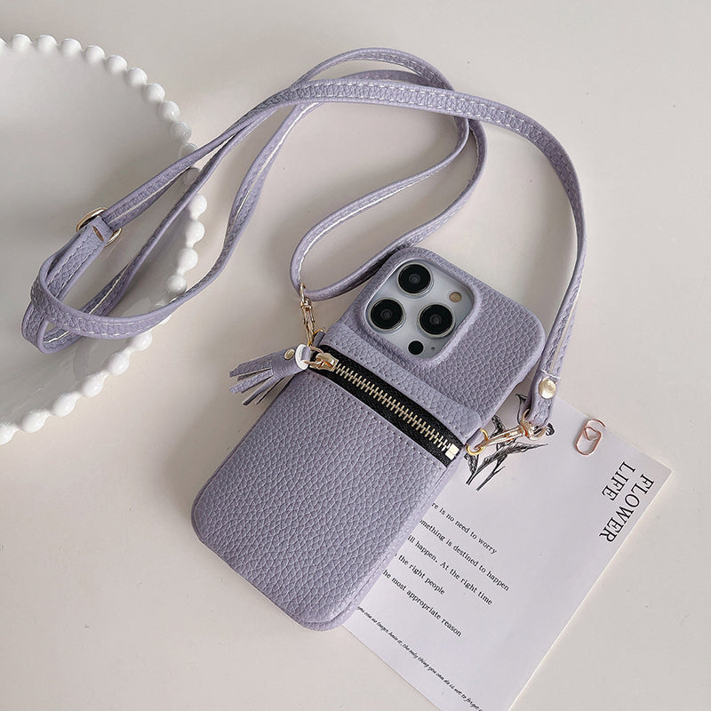 Mugrs IPhone Case Solid Color Anti-Drop Cover Diagonal Coin Purse