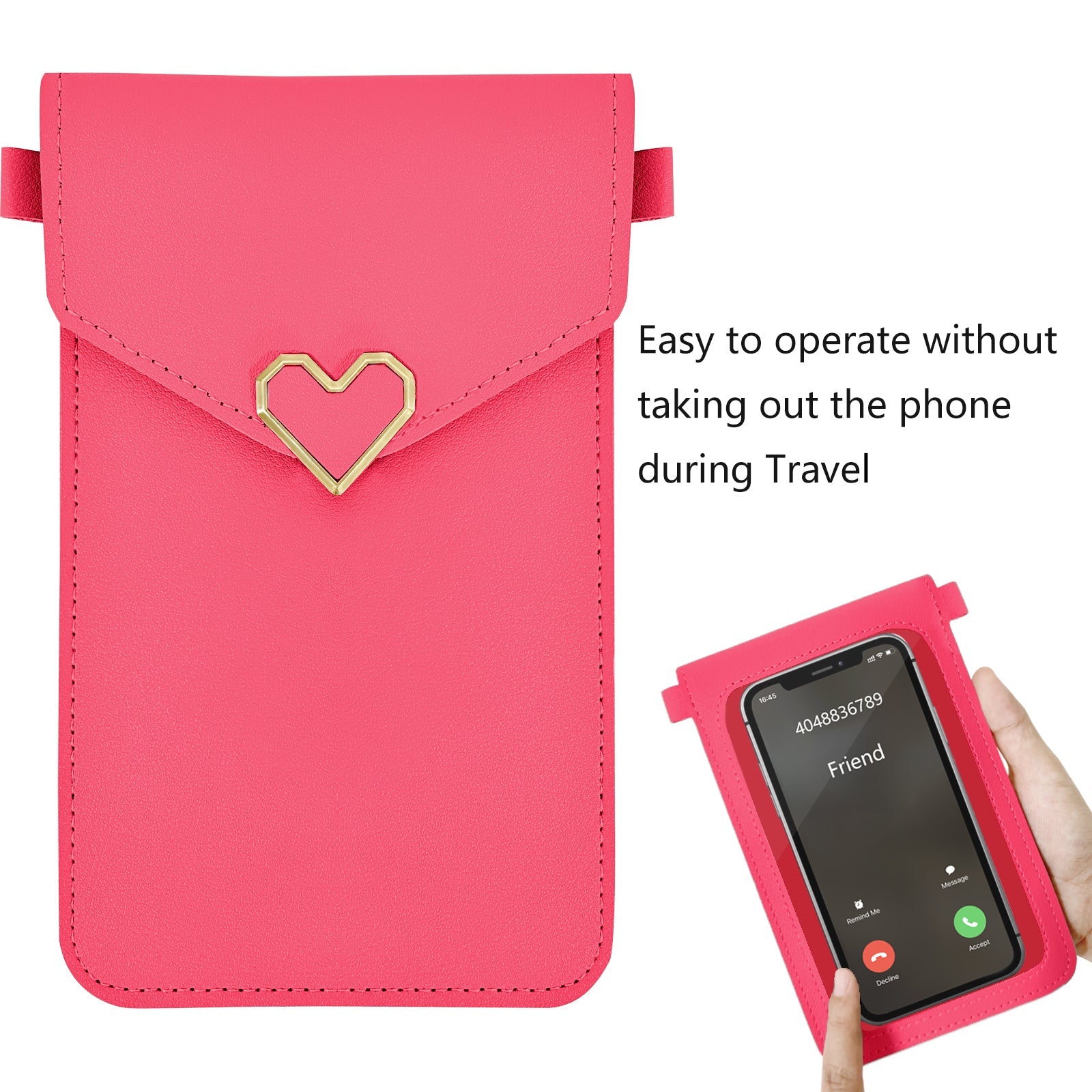 Sac à bandoulière en cuir PU Mugrs™ Mini pour téléphone portable, couleur rose vif