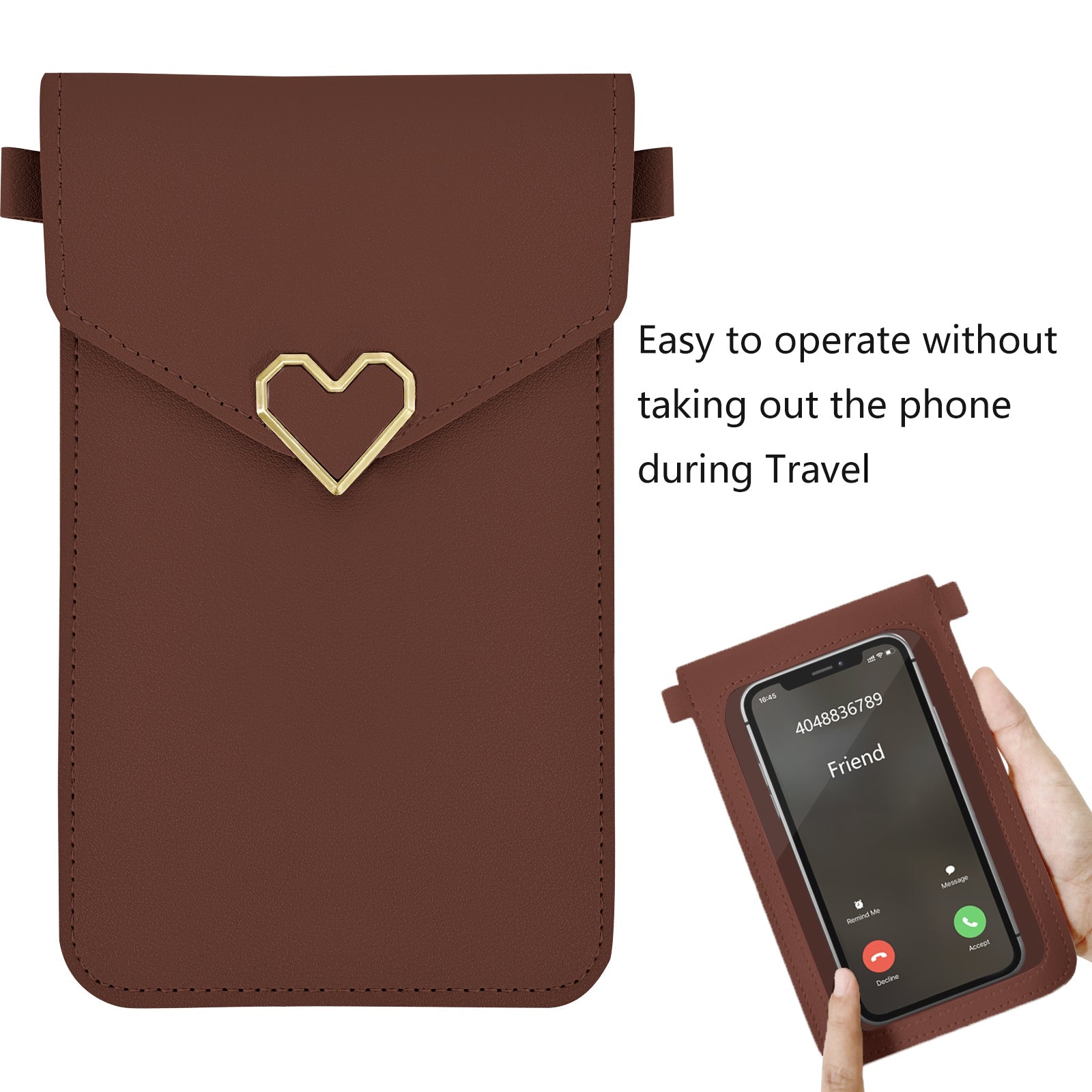 Mugrs™ Umhängetasche für Telefon mit Mini-Klappe aus PU-Leder, Farbe Pecan