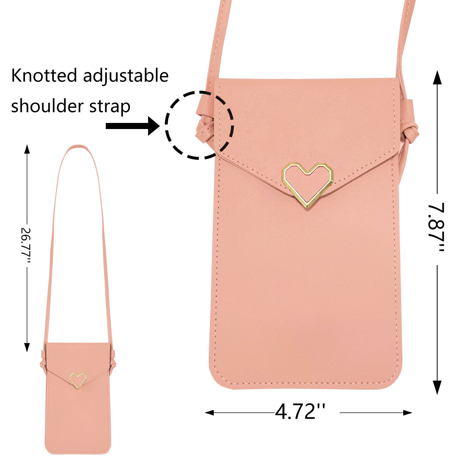 Sac à bandoulière mini à rabat en cuir PU Mugrs™, couleur rose pastel