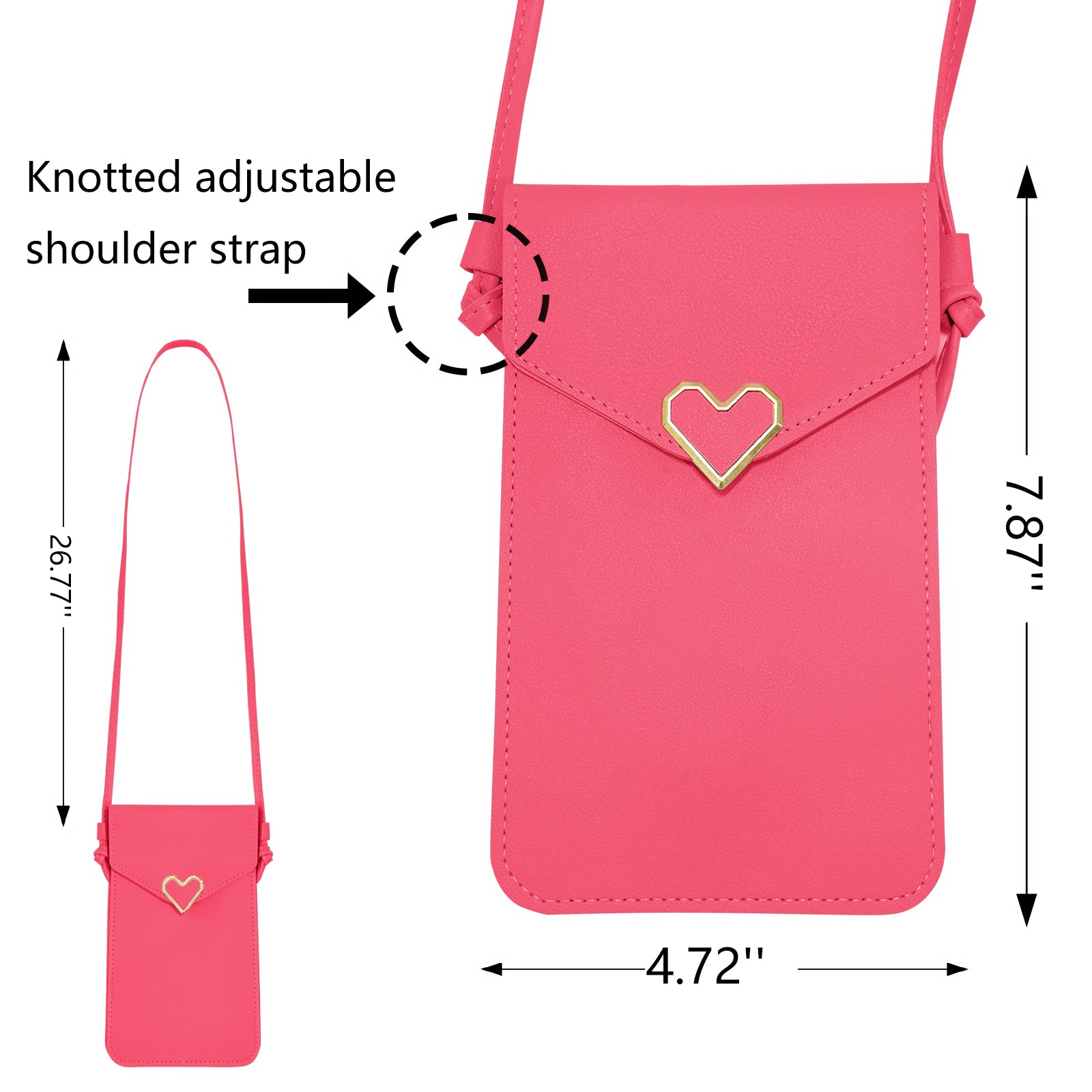 Sac à bandoulière en cuir PU Mugrs™ Mini pour téléphone portable, couleur rose vif