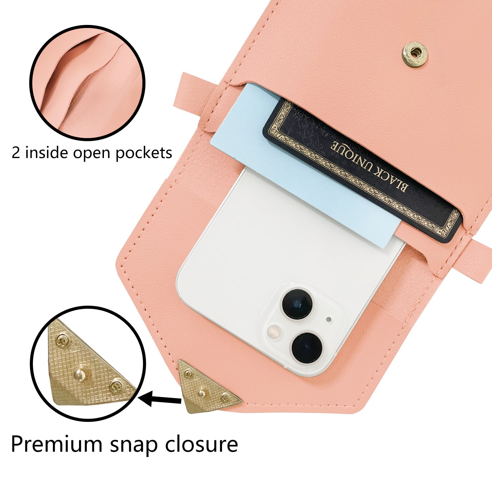 Sac à bandoulière mini à rabat en cuir PU Mugrs™, couleur rose pastel