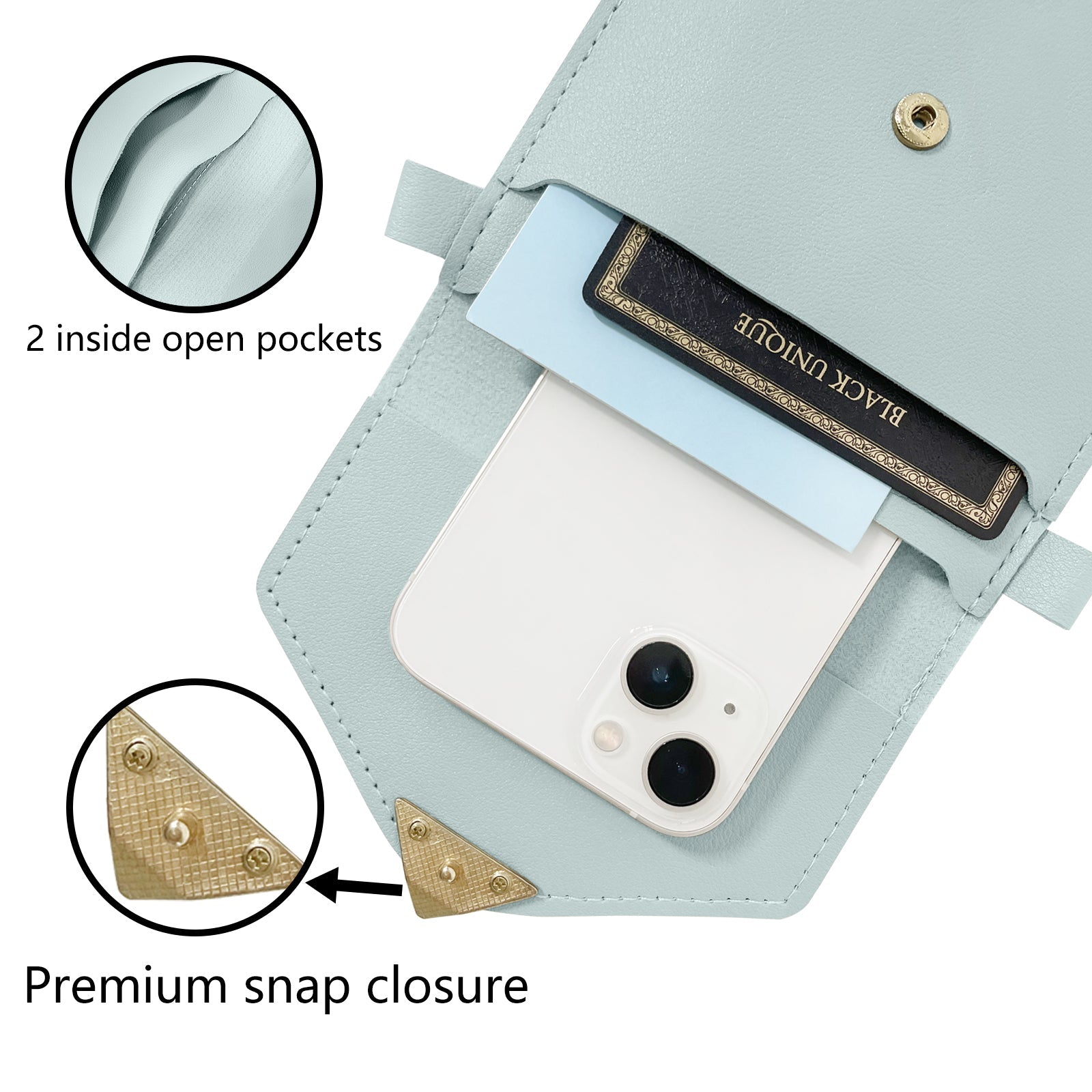 Sac à bandoulière à rabat mini en cuir PU Mugrs™, couleur aqua pastel