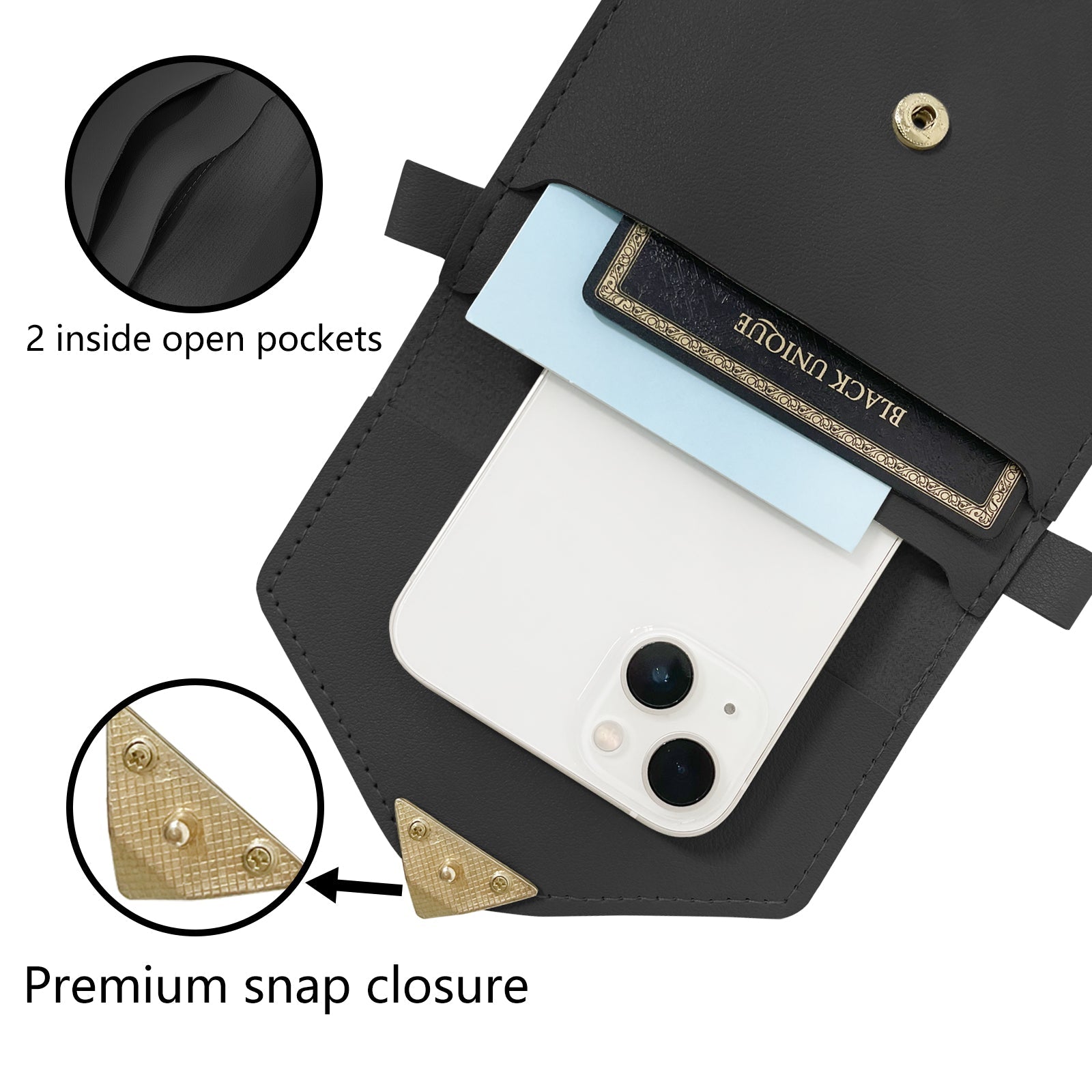 Mugrs™ PU-Leder Mini Flap Crossbady Handytasche, Farbe Schwarz