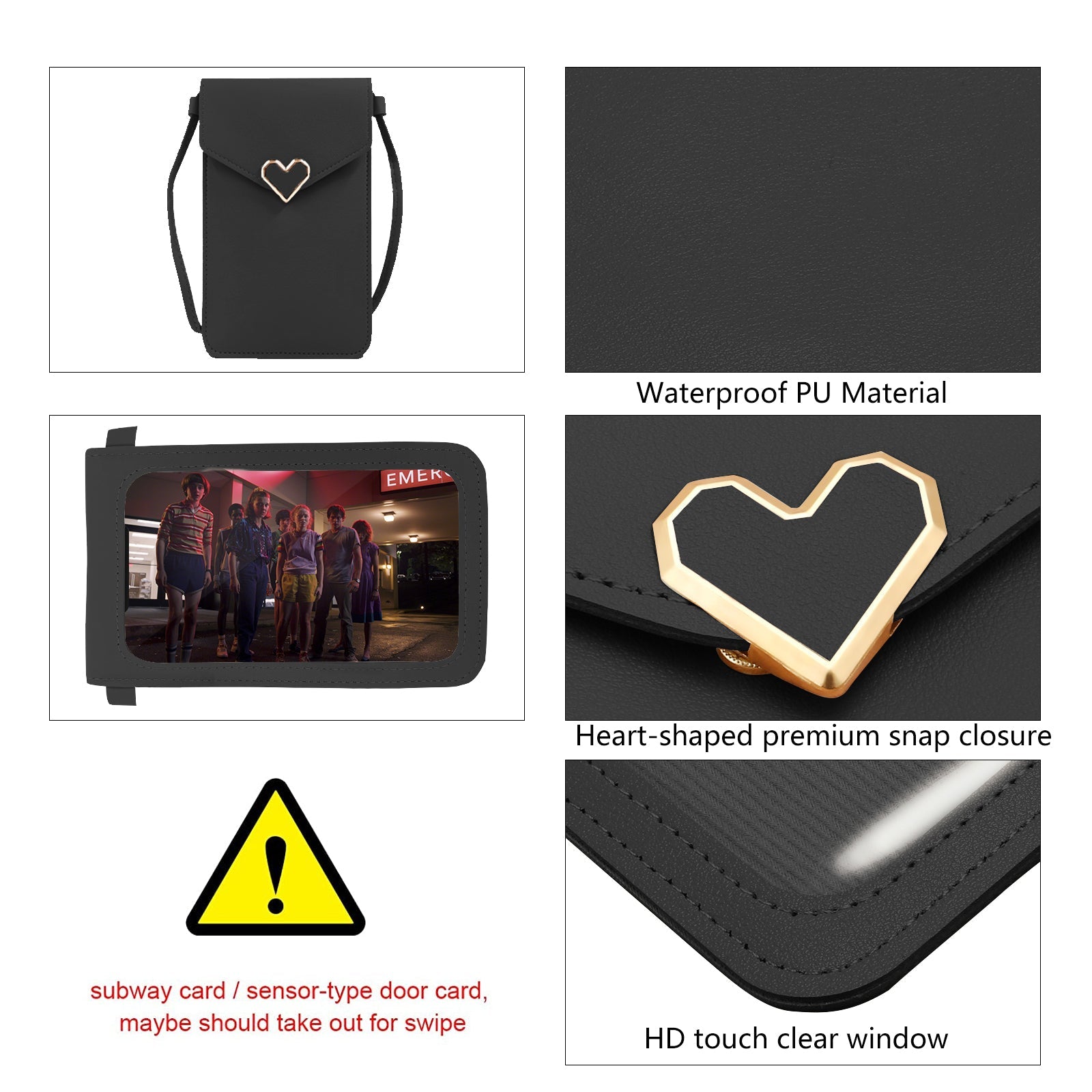 Mugrs™ PU Leather Mini Flap Crossbady Phone Bag, Black Color