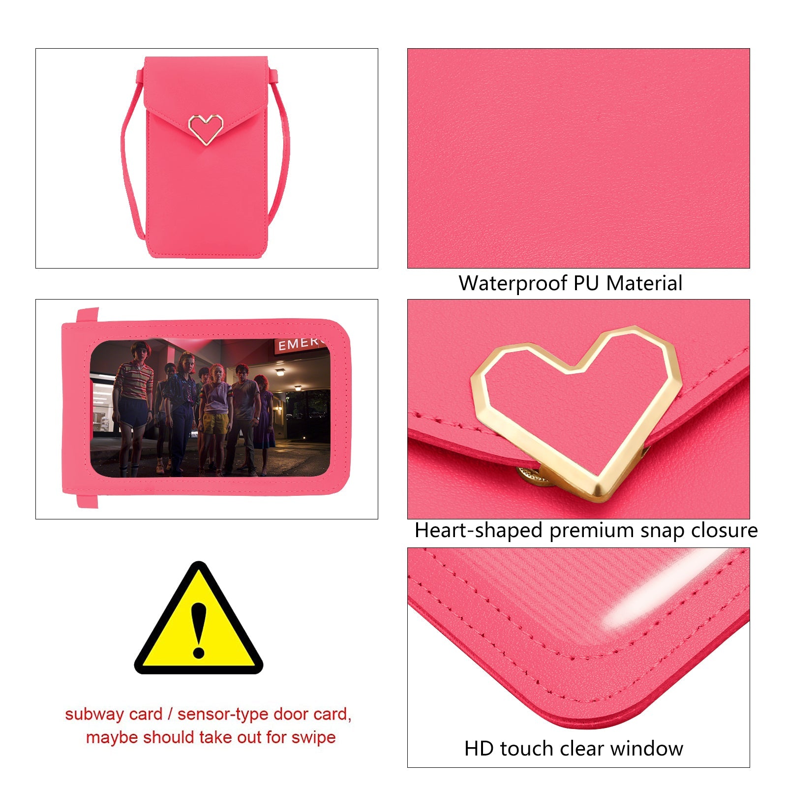 Sac à bandoulière en cuir PU Mugrs™ Mini pour téléphone portable, couleur rose vif