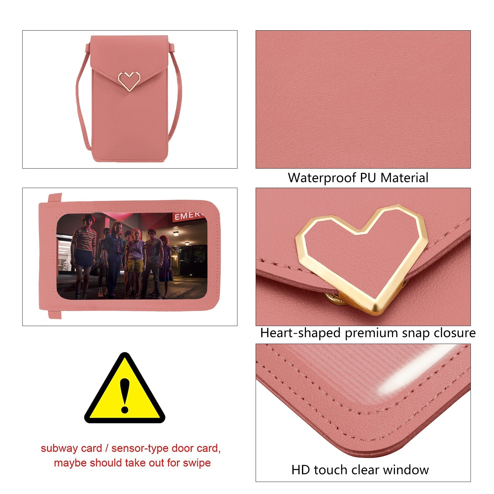 Mugrs™ Umhängetasche für Telefon mit Mini-Klappe aus PU-Leder, Farbe Desert Rose