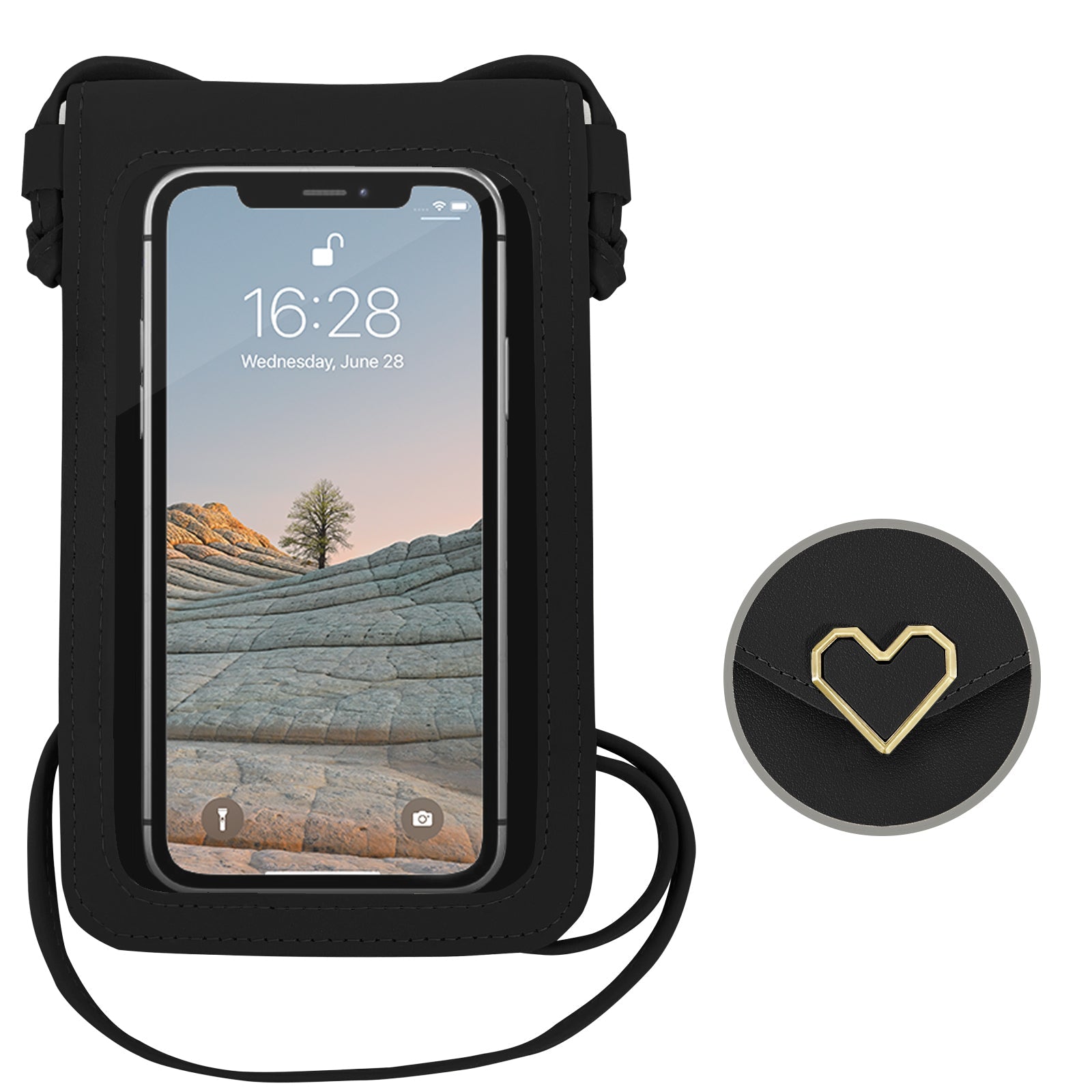 Sacoche à bandoulière en cuir PU Mugrs™ Mini pour téléphone portable, couleur noire