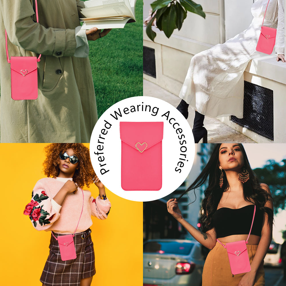 Mugrs™ Umhängetasche für Handys aus PU-Leder mit Mini-Klappe, Farbe: Hot Pink