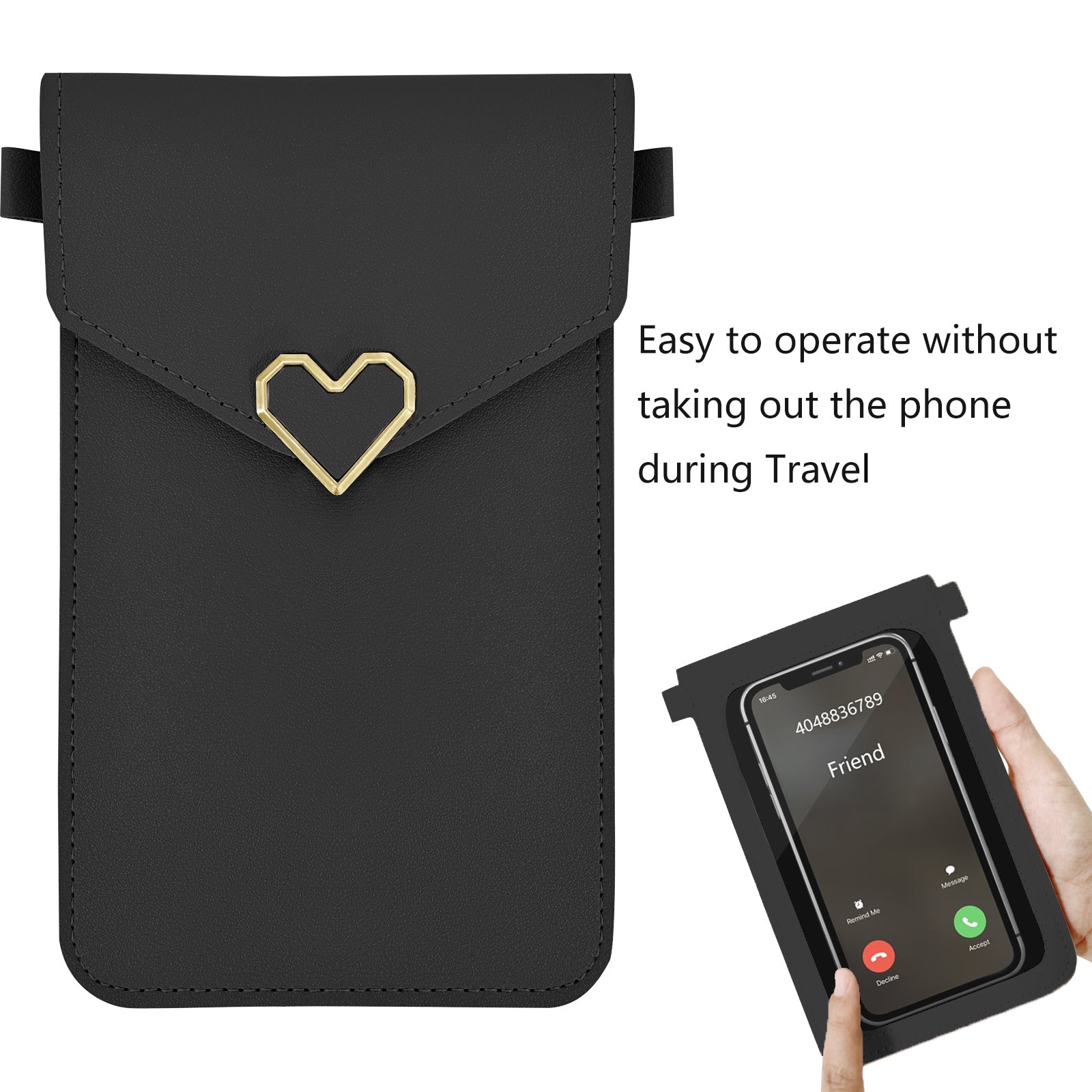 Sacoche à bandoulière en cuir PU Mugrs™ Mini pour téléphone portable, couleur noire