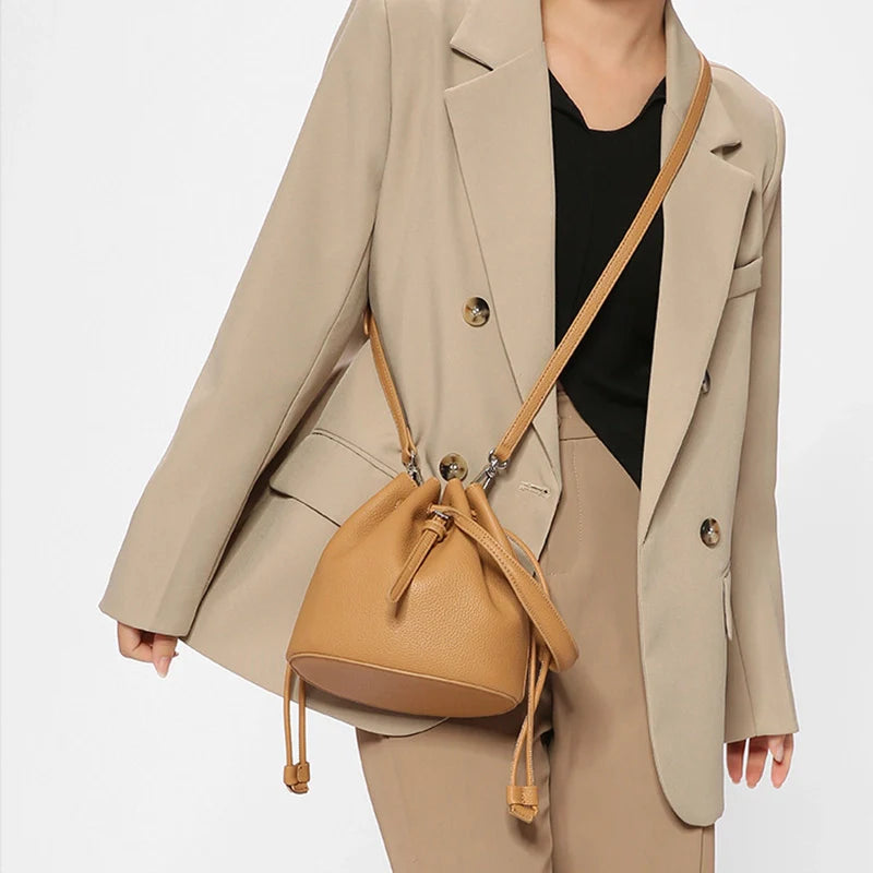 Mugrs™ Simple Leather Bucket Bag Crossbody Bag