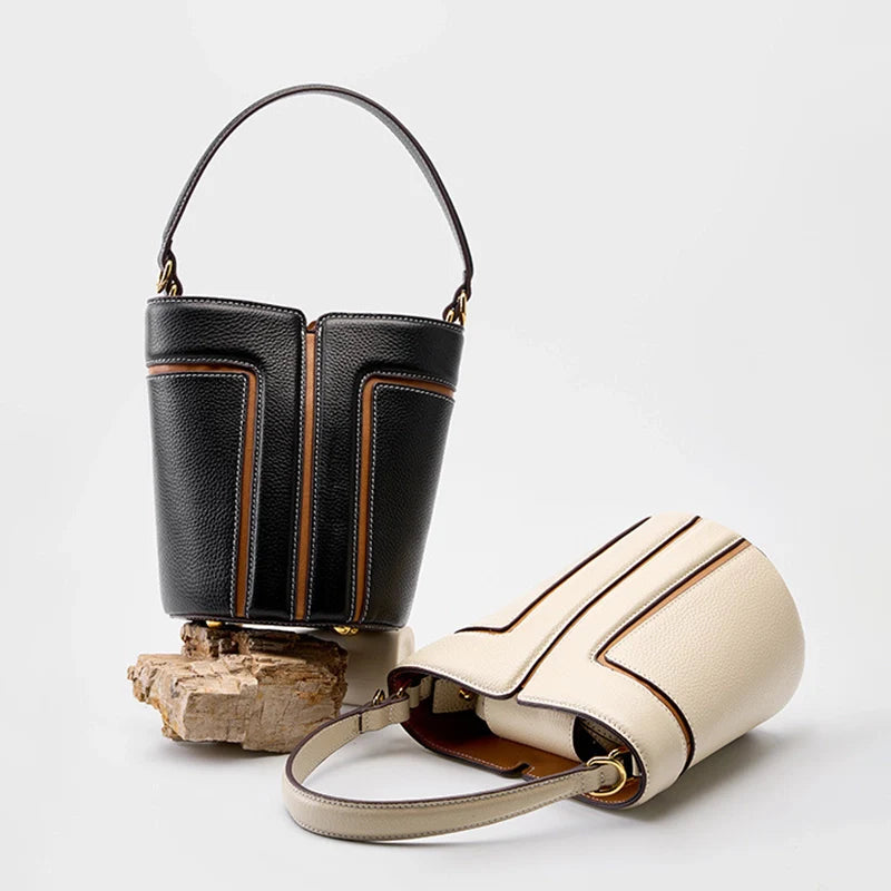 Mini sac seau en patchwork de cuir Mugrs™