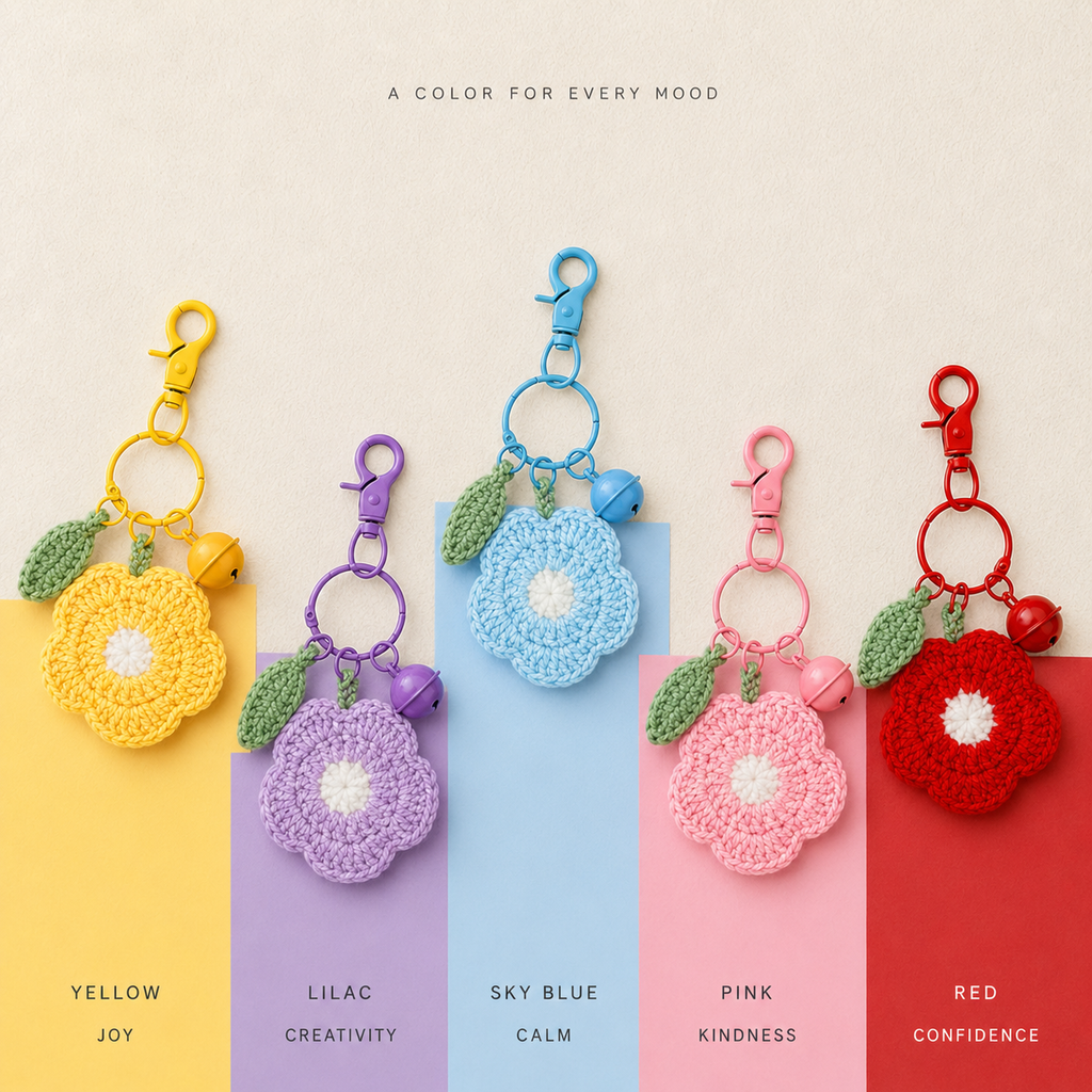 MUGRS Handmade Plush Crochet Flower Keychain Set – Knitted Bag Charms