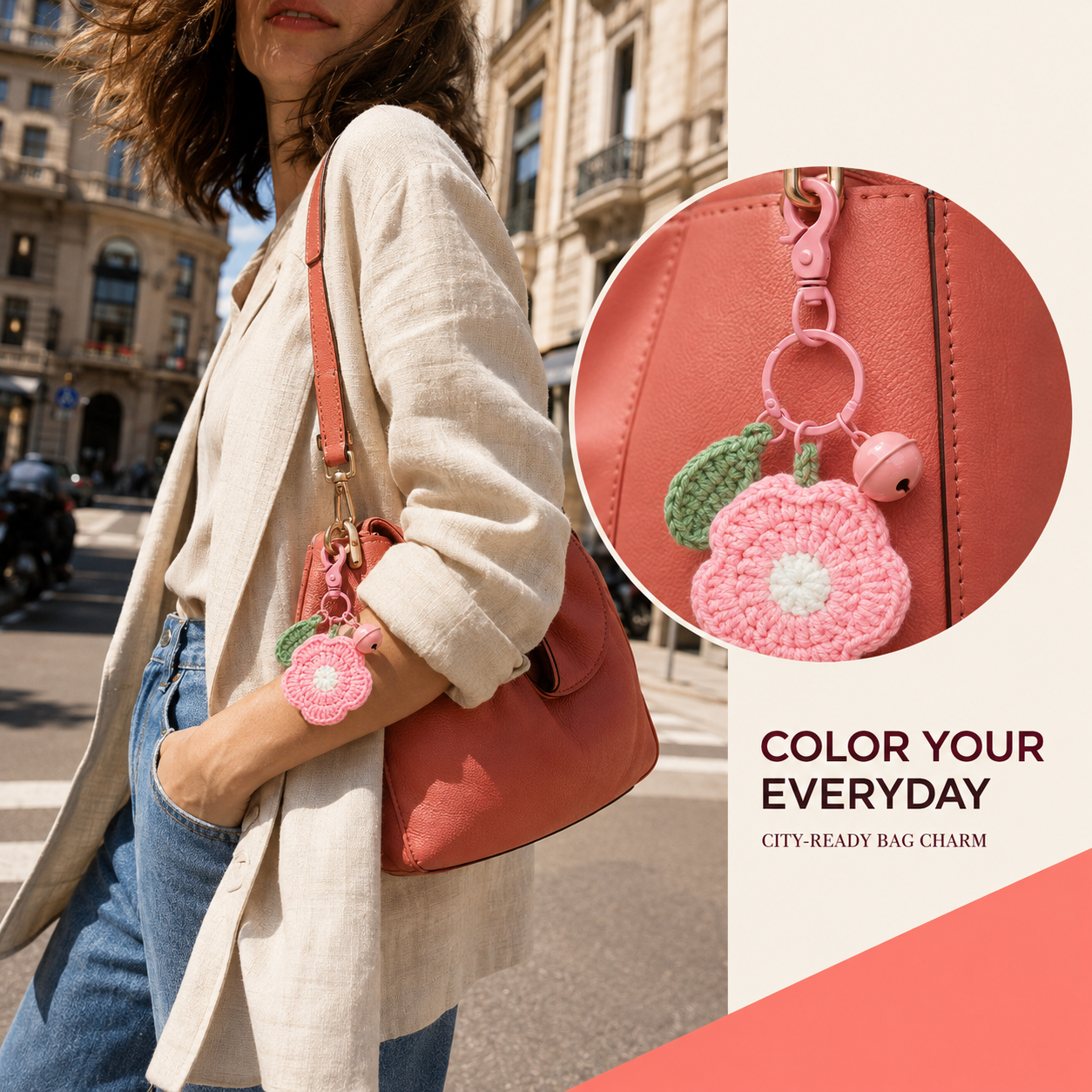 MUGRS Handmade Plush Crochet Flower Keychain Set – Knitted Bag Charms