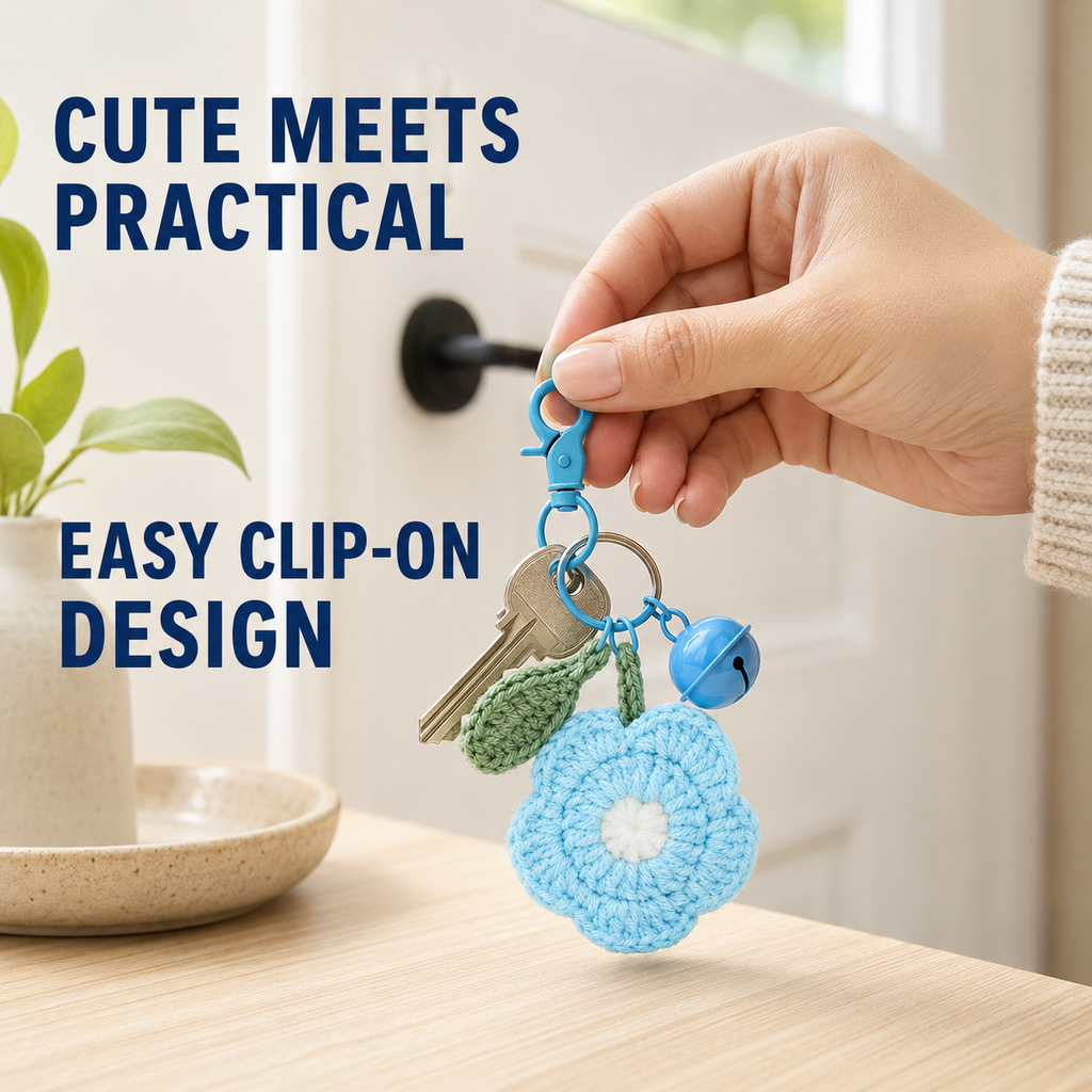 MUGRS Handmade Plush Crochet Flower Keychain Set – Knitted Bag Charms