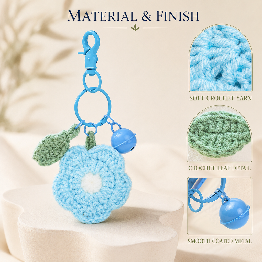 MUGRS Handmade Plush Crochet Flower Keychain Set – Knitted Bag Charms