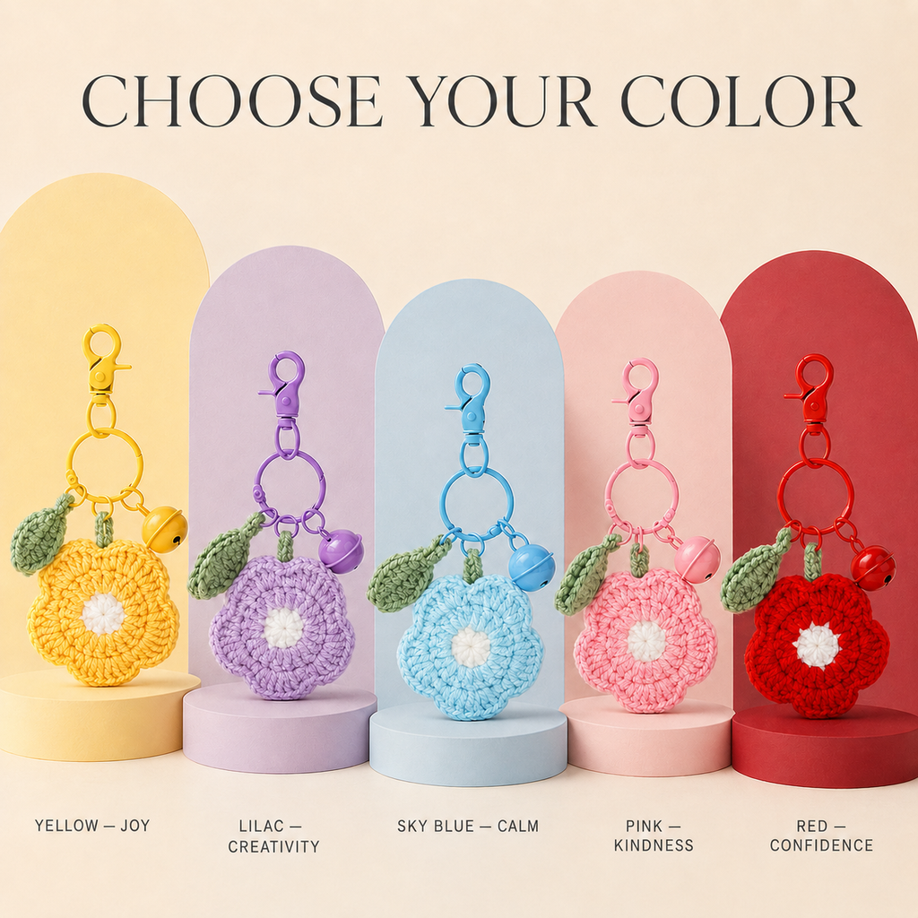 MUGRS Handmade Plush Crochet Flower Keychain Set – Knitted Bag Charms