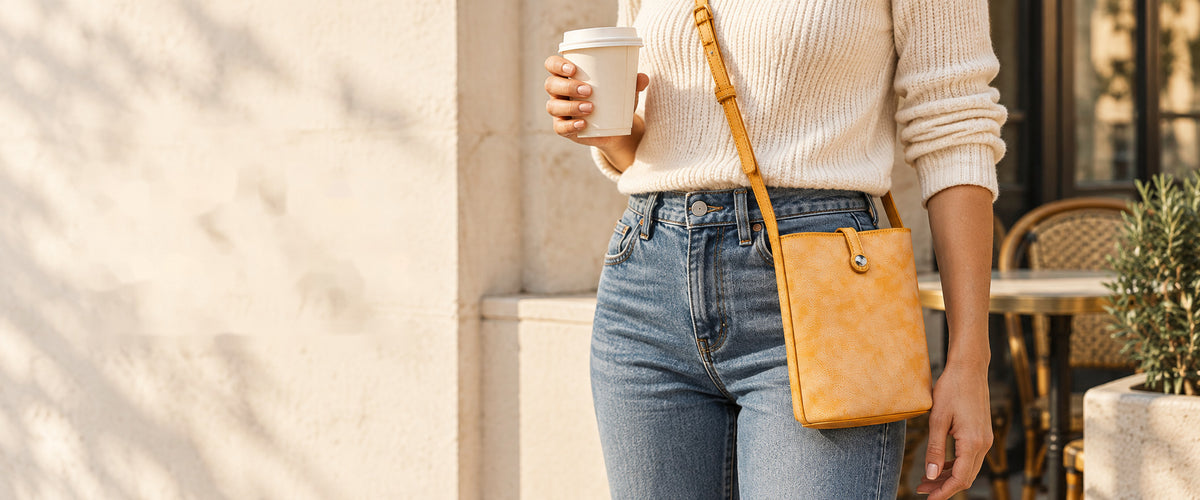 WAXED LEATHER.
ONE-HAND ACCESS.